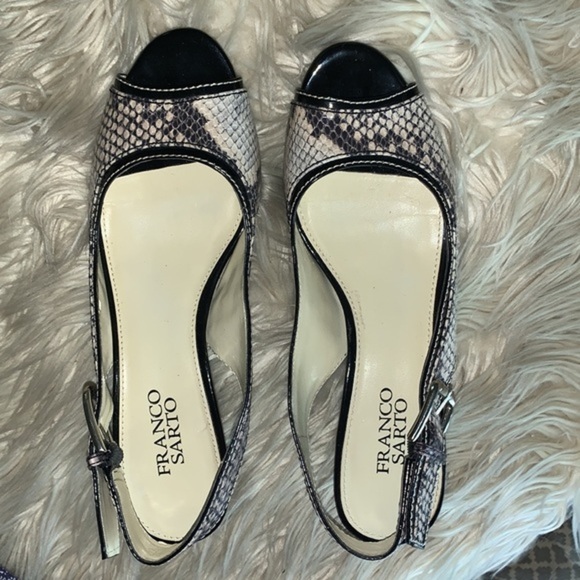 Franco Sarto Peep Toe Slingback Shoes Black and Grey Snakeskin Woman’s Size 7.5M - Picture 8 of 16
